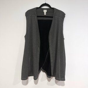 Zenergy by Chico’s, Dark Heather Grey T-Shirt Material Cardigan Vest, Size 3 /XL